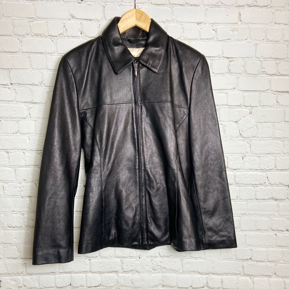 Convertible Collar Leather Jacket- Medium - image 1